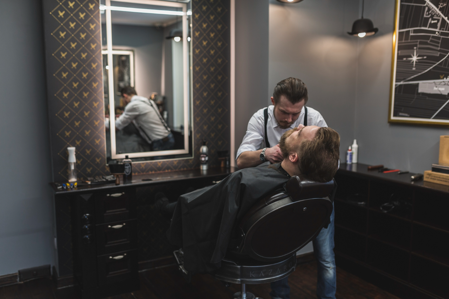 Barber styling beard